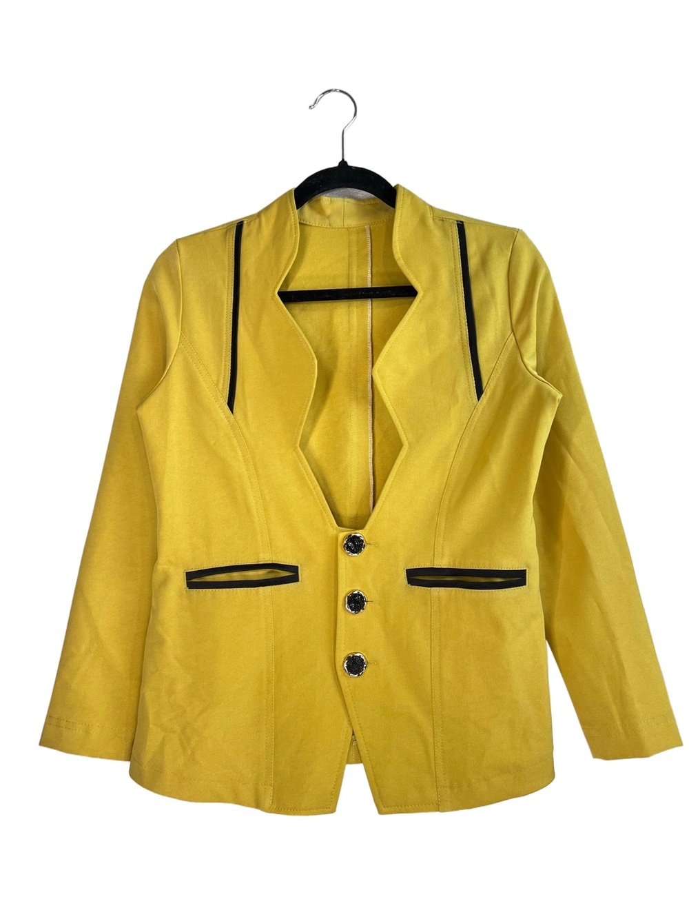 Vintage Yellow Black Trim Button Front Blazer Jacket Women’s